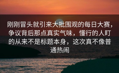 刚刚冒头就引来大批围观的每日大赛，争议背后那点真实气味，懂行的人盯的从来不是标题本身，这次真不像普通热闹