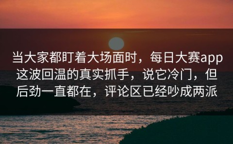 当大家都盯着大场面时，每日大赛app这波回温的真实抓手，说它冷门，但后劲一直都在，评论区已经吵成两派